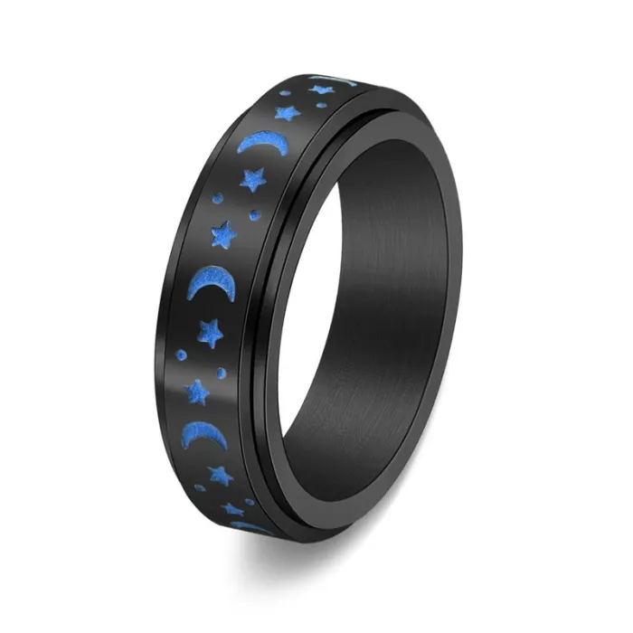 Wholesale Glow Moon Star Spinner Ring – Stainless Steel Rotating Band for Women Fashion Jewelry Factory Price