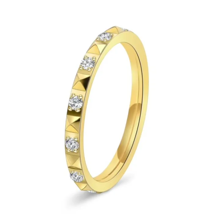 Wholesale 2MM Pyramid CZ Ring – 18K Gold Plated Stainless Steel Women’s Dainty Jewelry Factory Price
