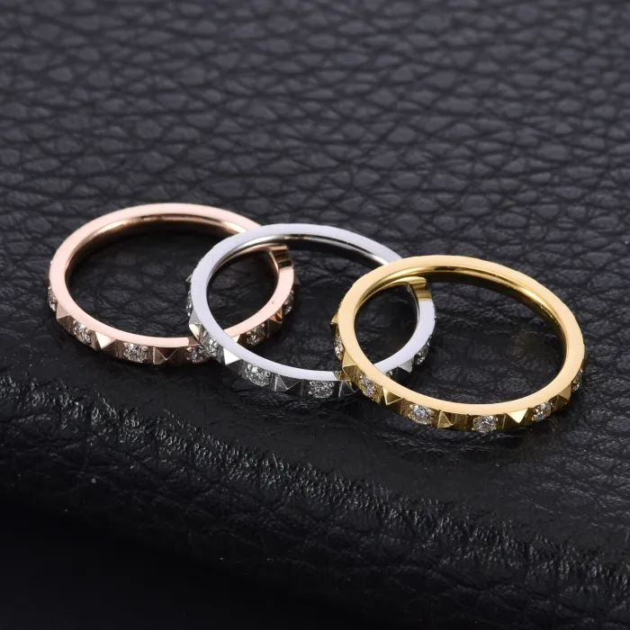 Wholesale 2MM Pyramid CZ Ring – 18K Gold Plated Stainless Steel Women’s Dainty Jewelry Factory Price