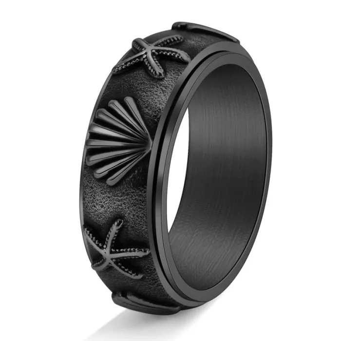 Wholesale Ocean Series Stainless Steel Spinner Ring – Starfish & Shell Design Men’s Vintage Jewelry Factory Price