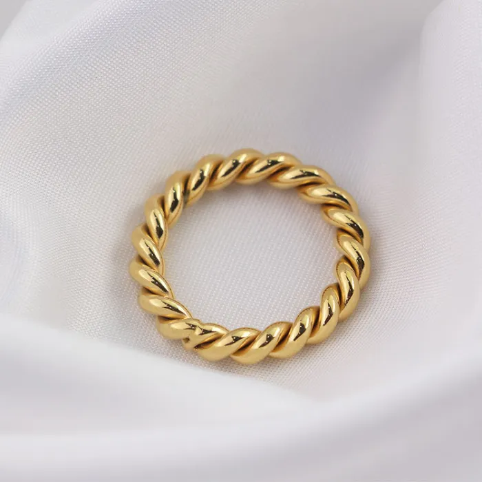 Wholesale 18K Gold Plated Stainless Steel Twist Ring – Unisex Minimalist Knuckle Band Jewelry Factory Price