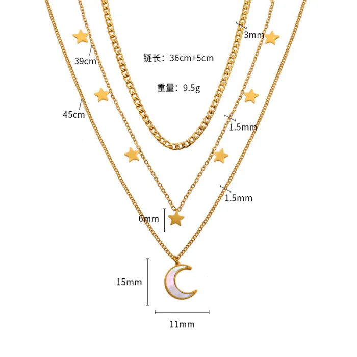 Wholesale Layered Stainless Steel Necklace – Women’s French Style Star & Moon Pendant Jewelry Factory Price