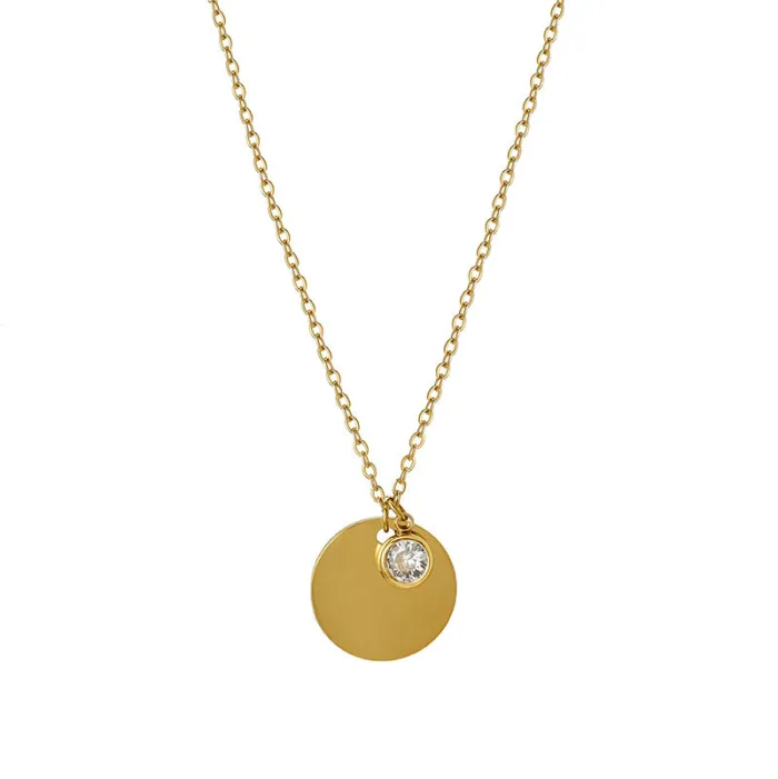 Wholesale December Birthstone Necklace – Custom Stainless Steel Round Pendant with Laser Engraved Name
