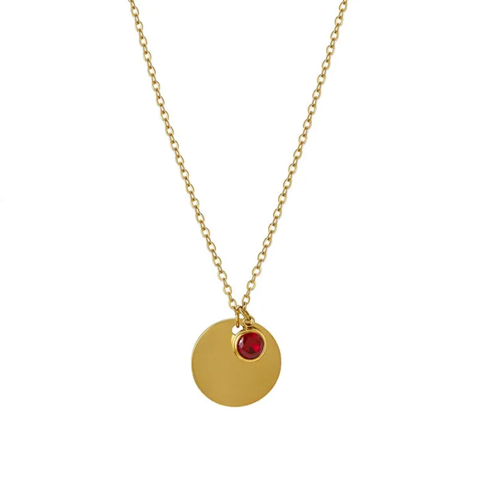 Wholesale December Birthstone Necklace – Custom Stainless Steel Round Pendant with Laser Engraved Name