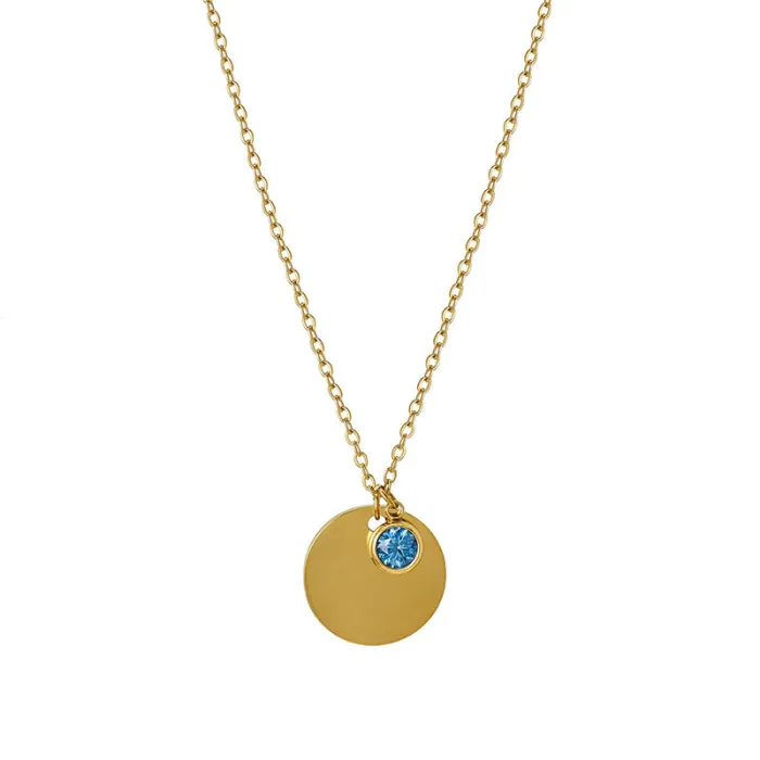 Wholesale December Birthstone Necklace – Custom Stainless Steel Round Pendant with Laser Engraved Name