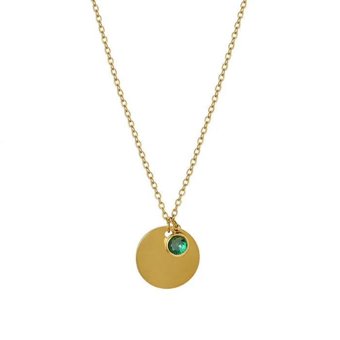 Wholesale December Birthstone Necklace – Custom Stainless Steel Round Pendant with Laser Engraved Name
