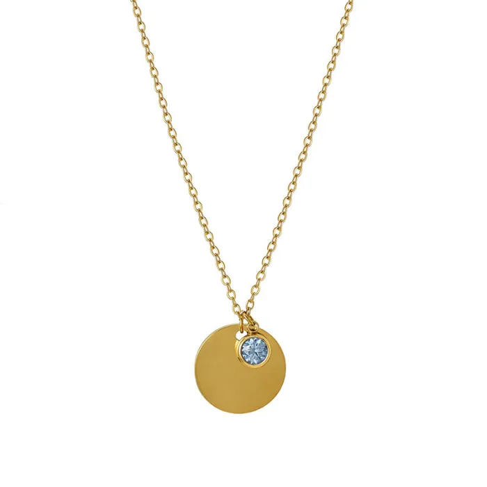 Wholesale December Birthstone Necklace – Custom Stainless Steel Round Pendant with Laser Engraved Name