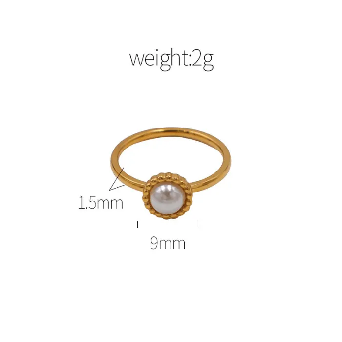 French Retro Stainless Steel Ring – Geometric Bead Design, Elegant Minimalist Jewelry for Women