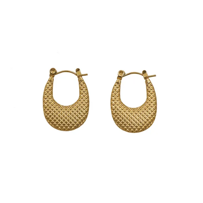 Minimalist Geometric U-Shaped Earrings – Textured Stainless Steel Hoop Ear Cuffs for Women, French Chic Jewelry