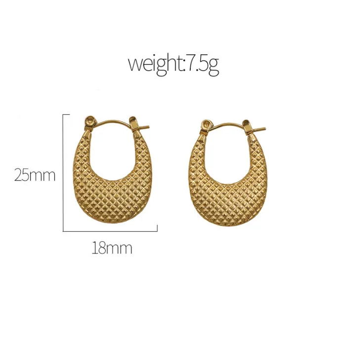 Minimalist Geometric U-Shaped Earrings – Textured Stainless Steel Hoop Ear Cuffs for Women, French Chic Jewelry
