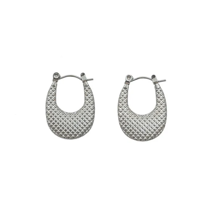 Minimalist Geometric U-Shaped Earrings – Textured Stainless Steel Hoop Ear Cuffs for Women, French Chic Jewelry