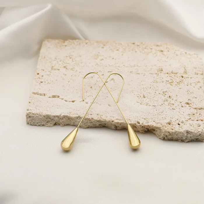 Wholesale Long Gold Drop Earrings – Linear Vintage Stainless Steel Dangle Jewelry for Women