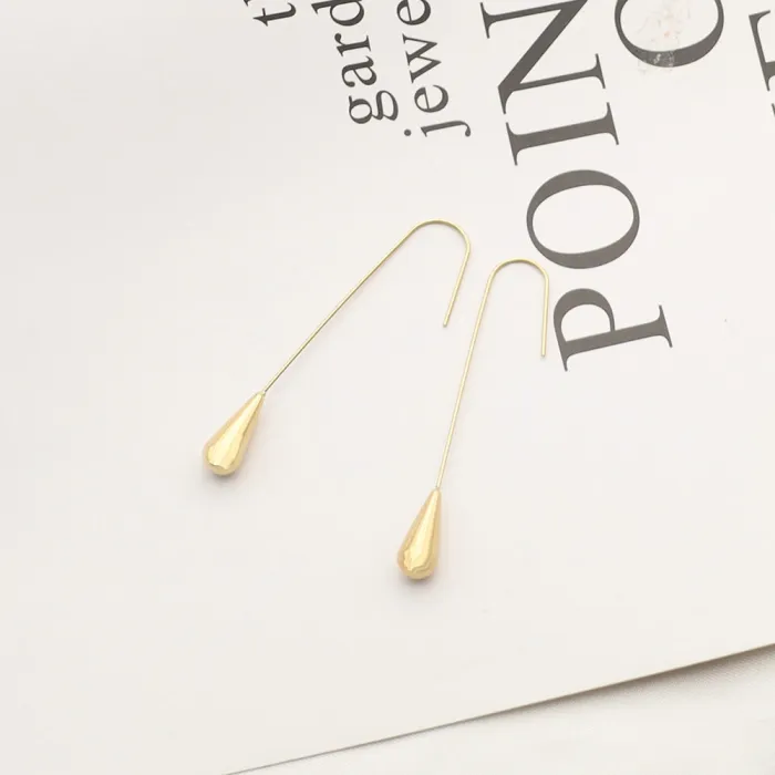 Wholesale Long Gold Drop Earrings – Linear Vintage Stainless Steel Dangle Jewelry for Women