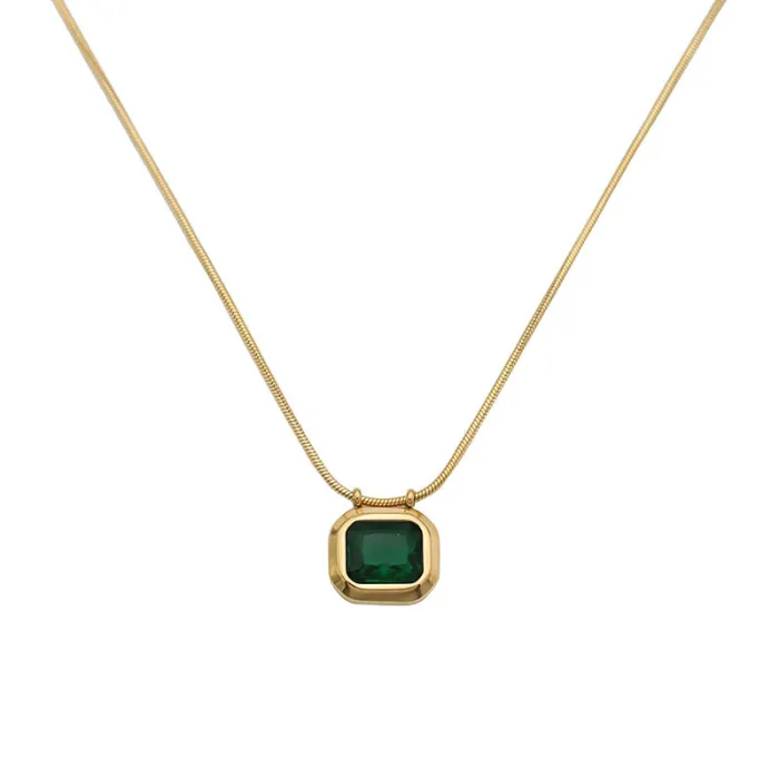 Wholesale Geometric Square CZ Pendant Necklace – 18K Gold Plated Stainless Steel Choker for Women