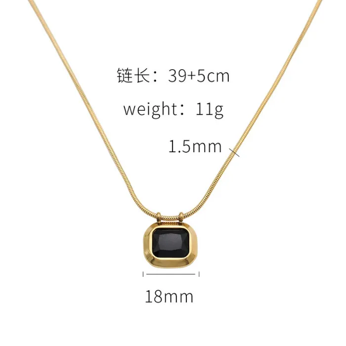 Wholesale Geometric Square CZ Pendant Necklace – 18K Gold Plated Stainless Steel Choker for Women