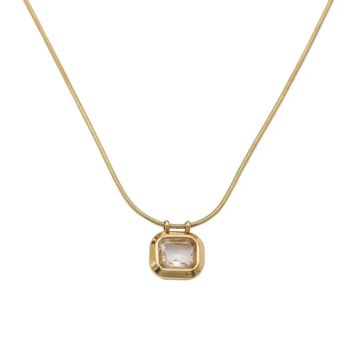 Wholesale Geometric Square CZ Pendant Necklace – 18K Gold Plated Stainless Steel Choker for Women