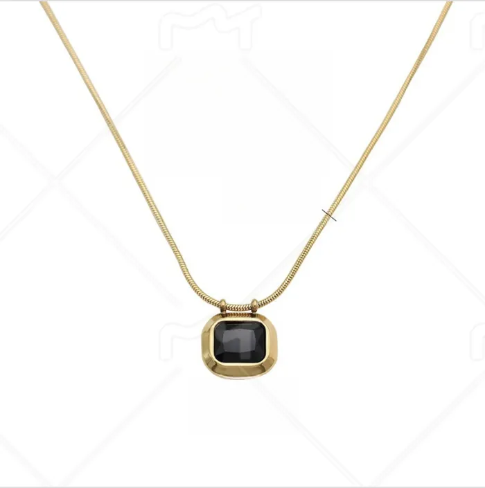 Wholesale Geometric Square CZ Pendant Necklace – 18K Gold Plated Stainless Steel Choker for Women