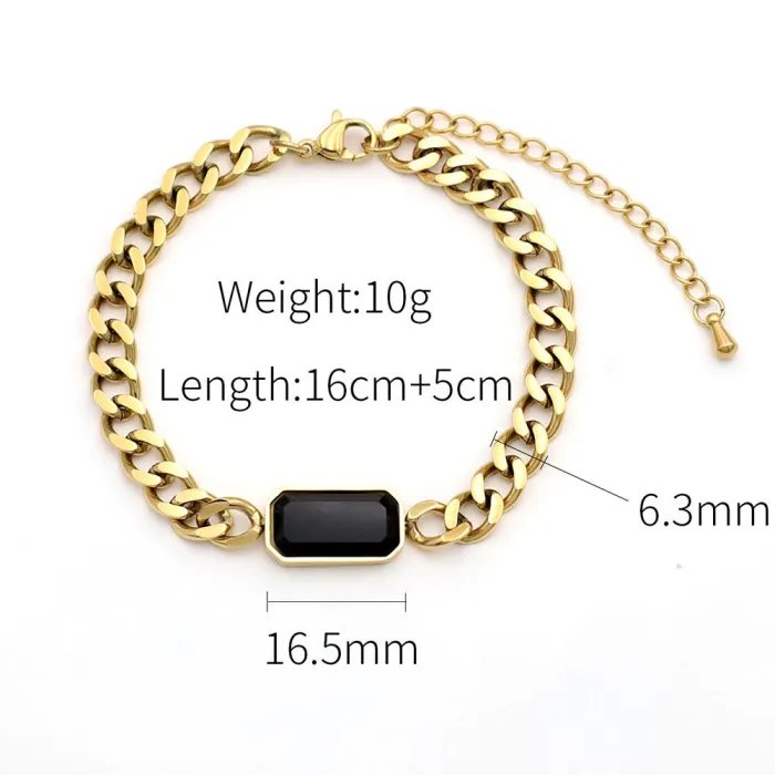 Wholesale Black Square CZ Hip Hop Bracelet – 18K Gold Plated Stainless Steel Jewelry for Women