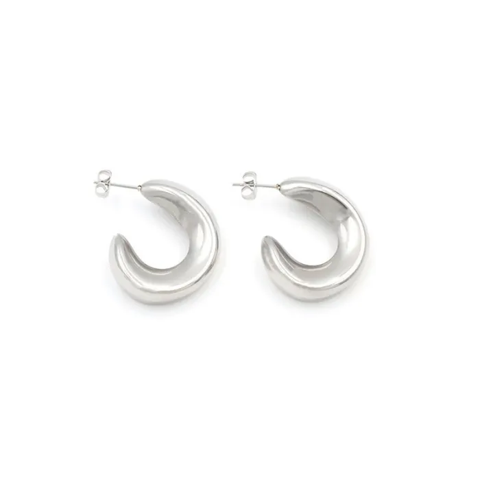 Wholesale Geometric C-Shaped Hollow Earrings – Minimalist Stainless Steel Jewelry for Women
