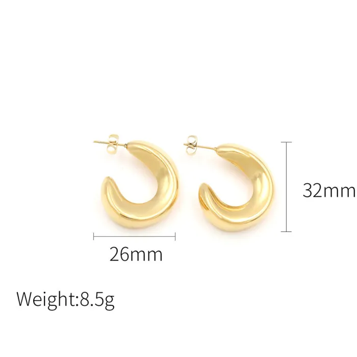 Wholesale Geometric C-Shaped Hollow Earrings – Minimalist Stainless Steel Jewelry for Women