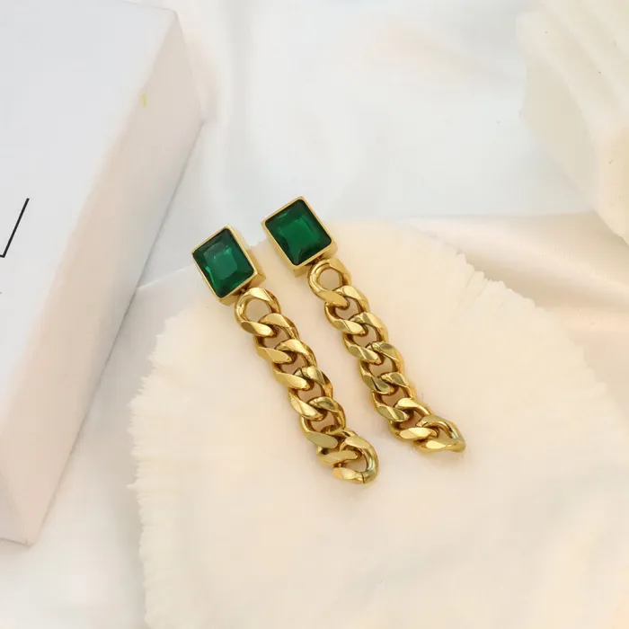 Wholesale Stainless Steel Tassel Chain Earrings – Square CZ Studs, Elegant Jewelry for Women