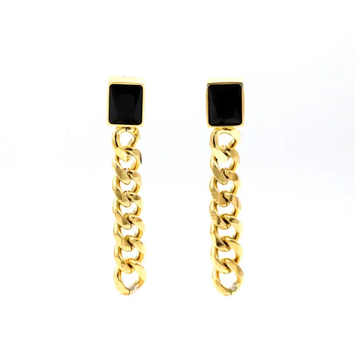 Wholesale Stainless Steel Tassel Chain Earrings – Square CZ Studs, Elegant Jewelry for Women