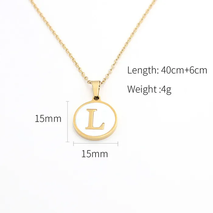 Wholesale 18K Gold Plated Stainless Steel Round Shell Necklace – Alphabet Pendant Jewelry for Women