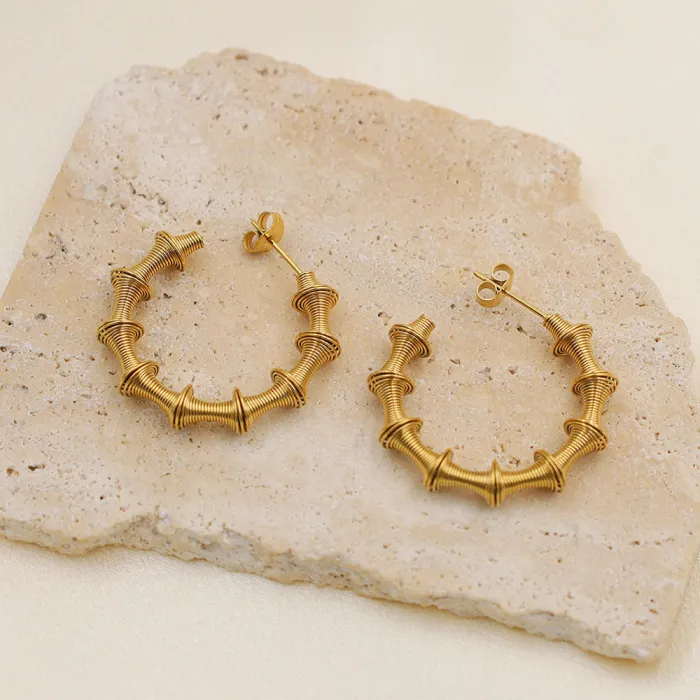 Wholesale Stainless Steel C-Shaped Bamboo Hoop Earrings – Bold Statement Jewelry for Women