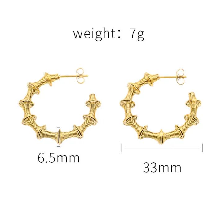 Wholesale Stainless Steel C-Shaped Bamboo Hoop Earrings – Bold Statement Jewelry for Women