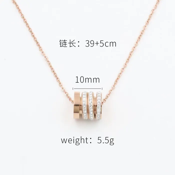 Wholesale Stainless Steel Oval Pendant Necklace – Triple Row CZ Waist Design, Popular Jewelry Gift for Women