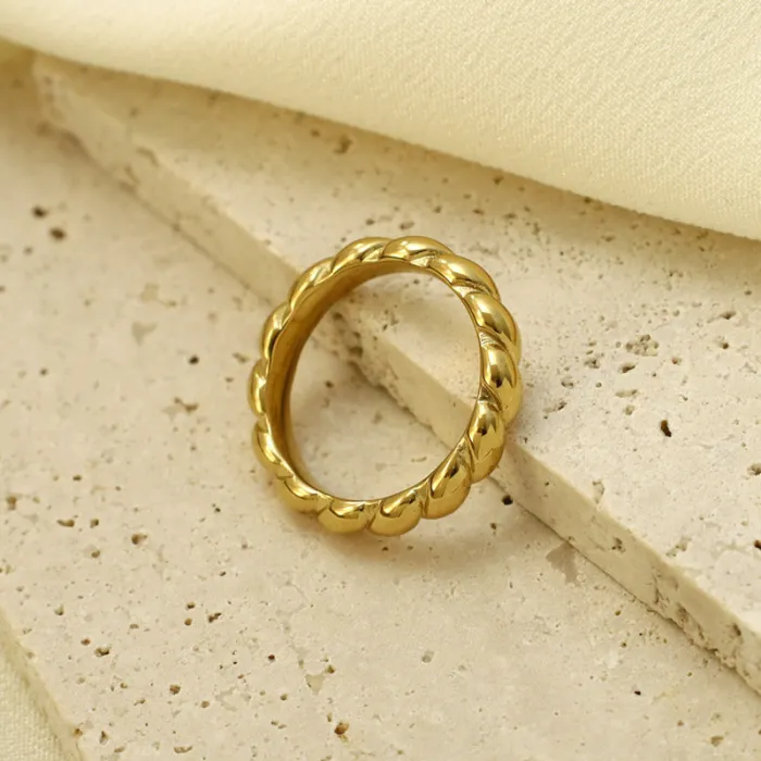 Wholesale Geometric Stainless Steel Ring – 316L Titanium Bread Texture Jewelry for Women