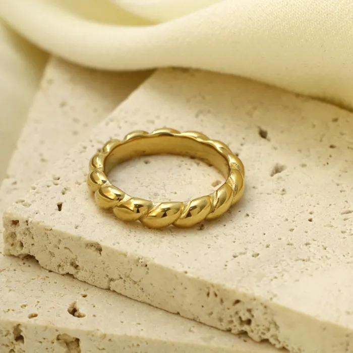 Wholesale Geometric Stainless Steel Ring – 316L Titanium Bread Texture Jewelry for Women