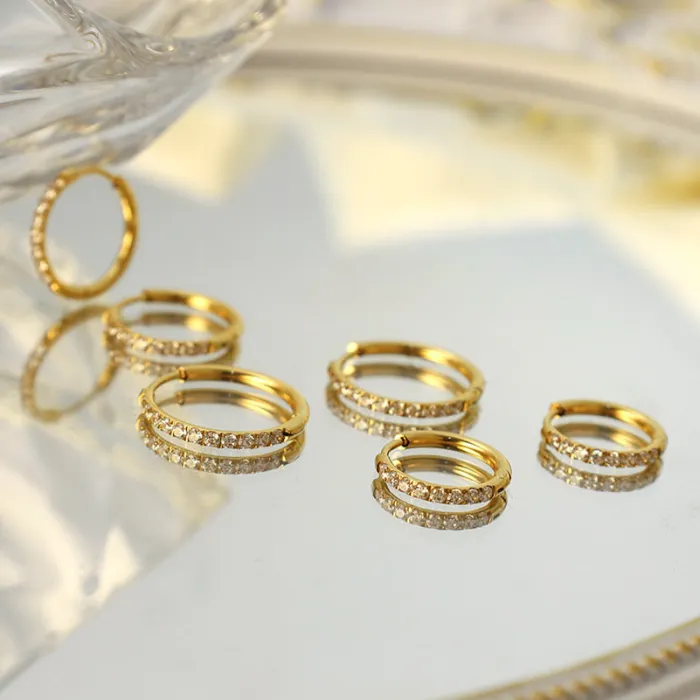 Wholesale 316 Stainless Steel Hoop Earrings – CZ Inlaid Titanium Circle Ear Cuffs for Women