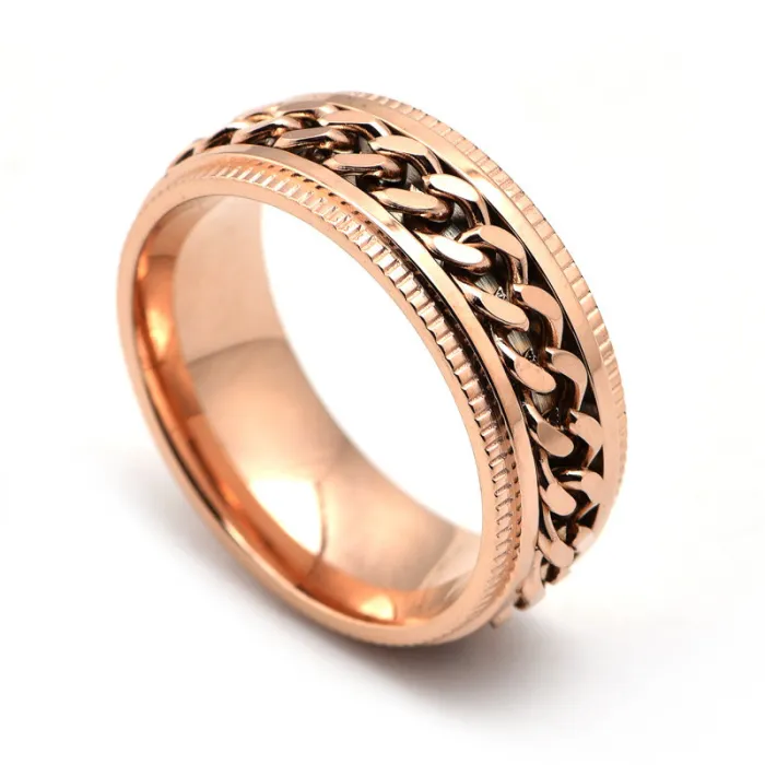 Men’s Stainless Steel Gear Chain Spinner Ring – Bold Punk Style Titanium Steel Jewelry