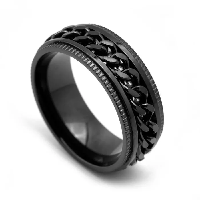Men’s Stainless Steel Gear Chain Spinner Ring – Bold Punk Style Titanium Steel Jewelry
