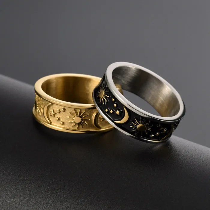 Wholesale Bohemian Star Moon Sun Ring Stainless Steel | Bulk Supplier Factory Price Unisex Jewelry