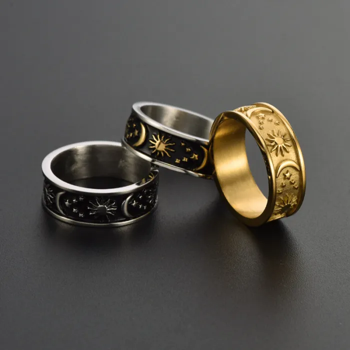 Wholesale Bohemian Star Moon Sun Ring Stainless Steel | Bulk Supplier Factory Price Unisex Jewelry