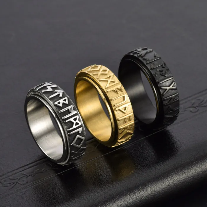 Wholesale Nordic Viking Rotatable Ring Black Stainless Steel | Bulk Supplier Factory Price Men's Vintage Jewelry