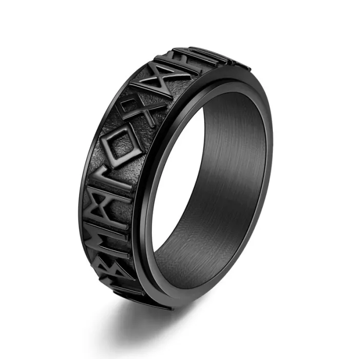 Wholesale Nordic Viking Rotatable Ring Black Stainless Steel | Bulk Supplier Factory Price Men's Vintage Jewelry