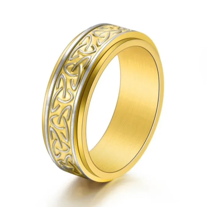Wholesale Viking Triangle Celtic Knot Rotatable Ring | Bulk Supplier Factory Price Brushed Stainless Steel Jewelry