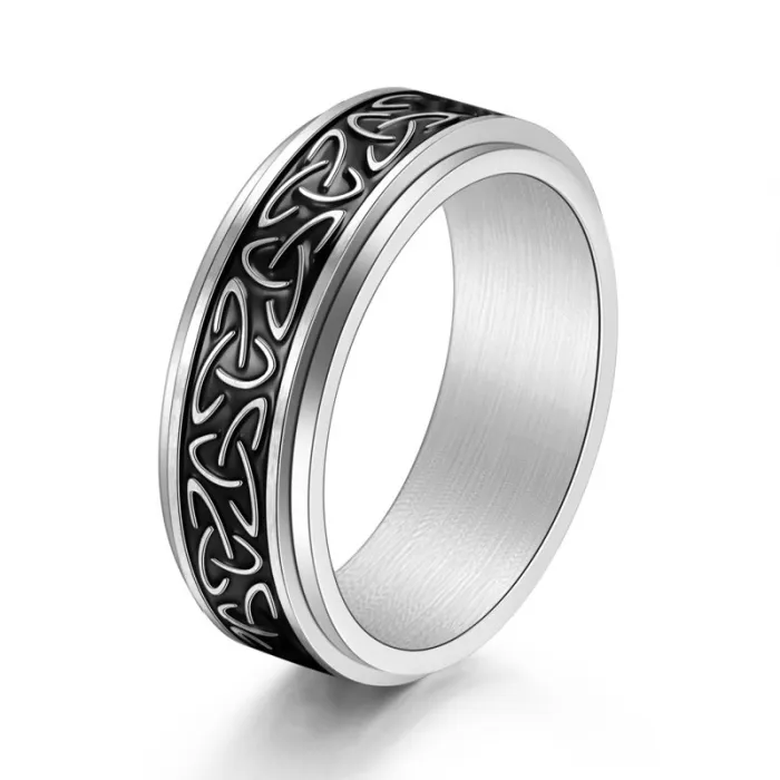 Wholesale Viking Triangle Celtic Knot Rotatable Ring | Bulk Supplier Factory Price Brushed Stainless Steel Jewelry