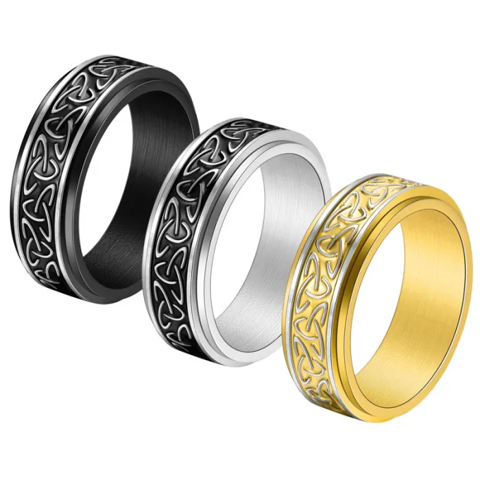 Wholesale Viking Triangle Celtic Knot Rotatable Ring | Bulk Supplier Factory Price Brushed Stainless Steel Jewelry