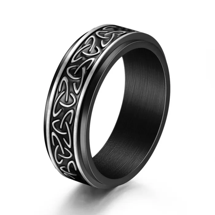 Wholesale Viking Triangle Celtic Knot Rotatable Ring | Bulk Supplier Factory Price Brushed Stainless Steel Jewelry