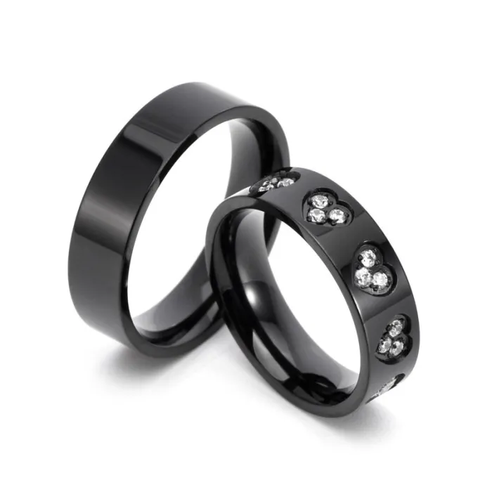 Wholesale Korean Style Heart CZ Stainless Steel Couple Rings | Bulk Supplier Factory Price Unisex Jewelry