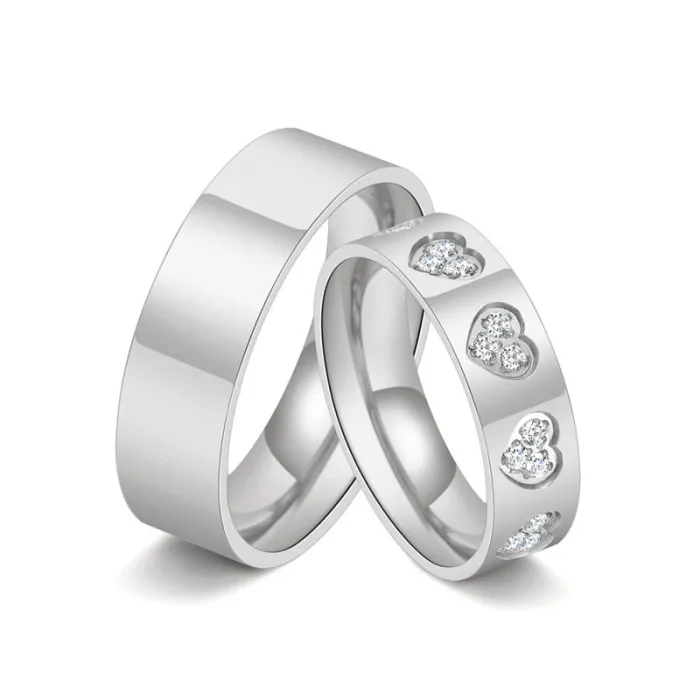 Wholesale Korean Style Heart CZ Stainless Steel Couple Rings | Bulk Supplier Factory Price Unisex Jewelry