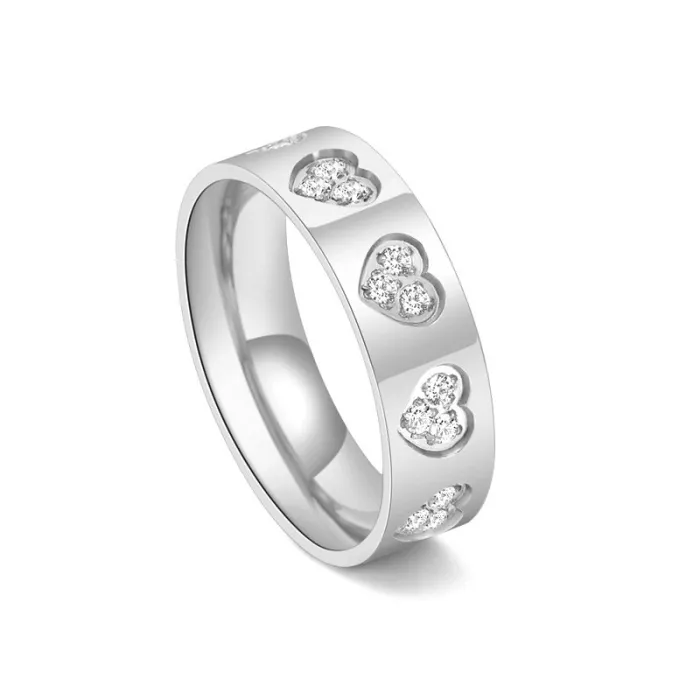Wholesale Korean Style Heart CZ Stainless Steel Couple Rings | Bulk Supplier Factory Price Unisex Jewelry