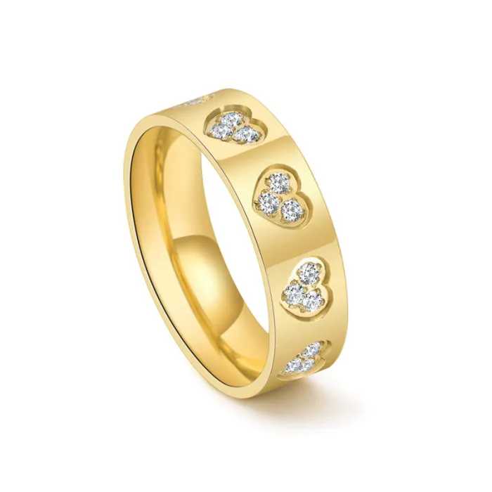 Wholesale Korean Style Heart CZ Stainless Steel Couple Rings | Bulk Supplier Factory Price Unisex Jewelry