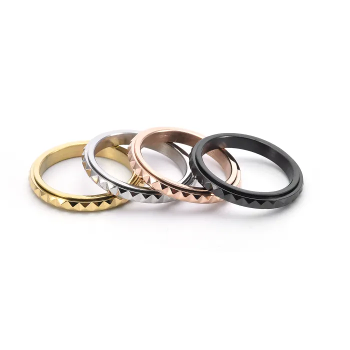 Wholesale Rose Gold Pyramid Rotatable Ring | Bulk Supplier Factory Price Korean Style Women's Jewelry