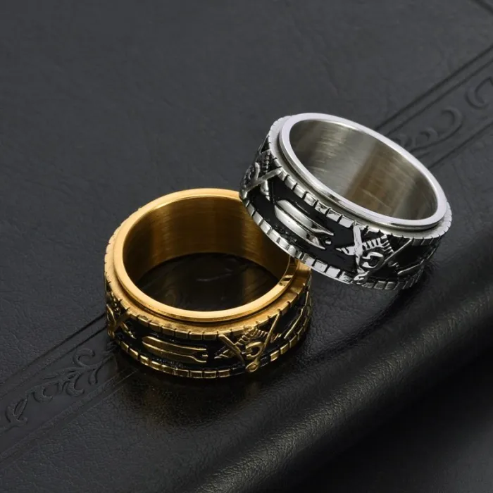 Wholesale Rotatable Masonic Ring Stainless Steel | Bulk Supplier Factory Price Vintage Punk Men's Jewelry