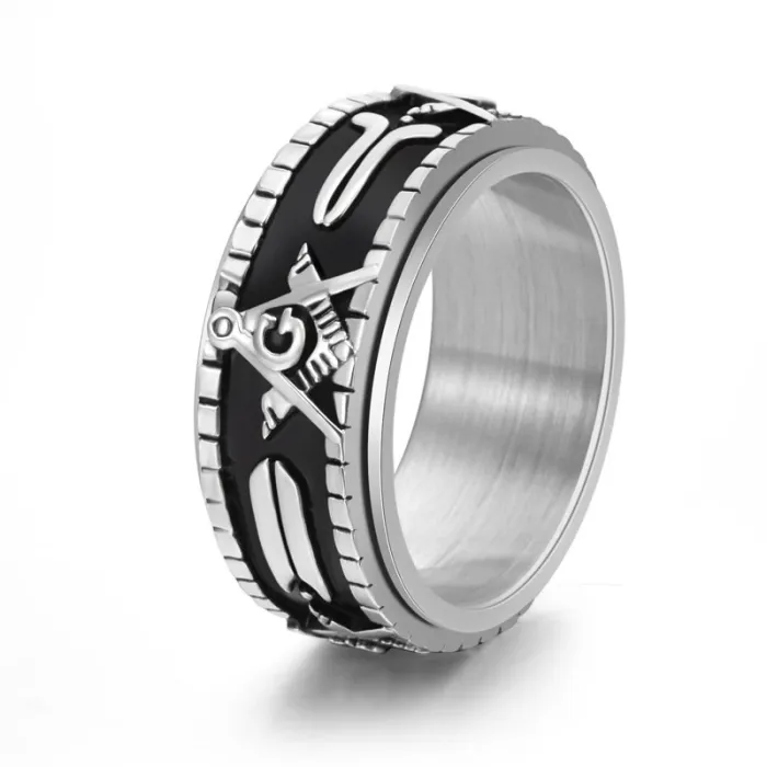 Wholesale Rotatable Masonic Ring Stainless Steel | Bulk Supplier Factory Price Vintage Punk Men's Jewelry